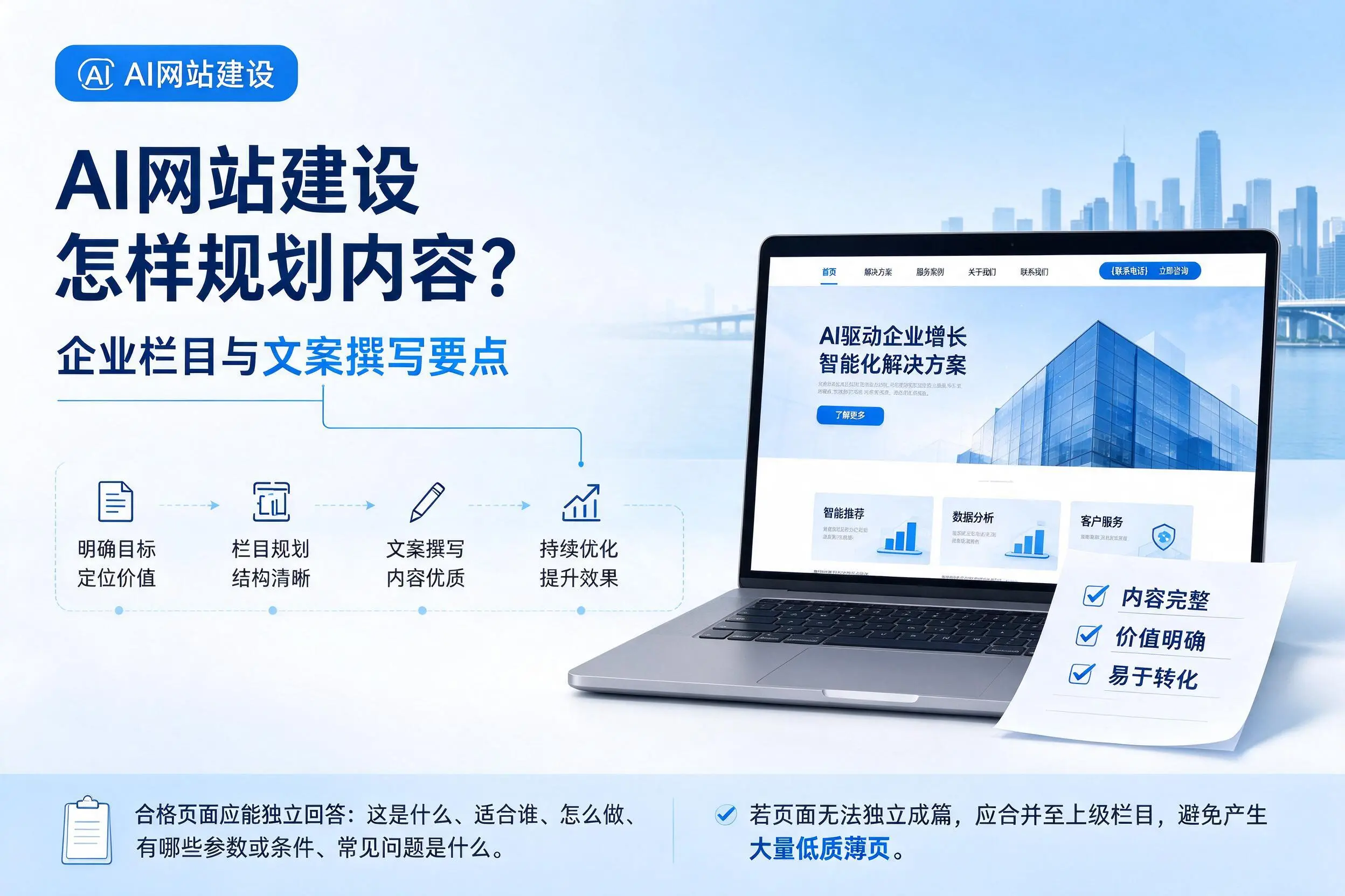 AI网站建设怎样规划内容?博尔塔拉企业栏目与文案撰写要点
