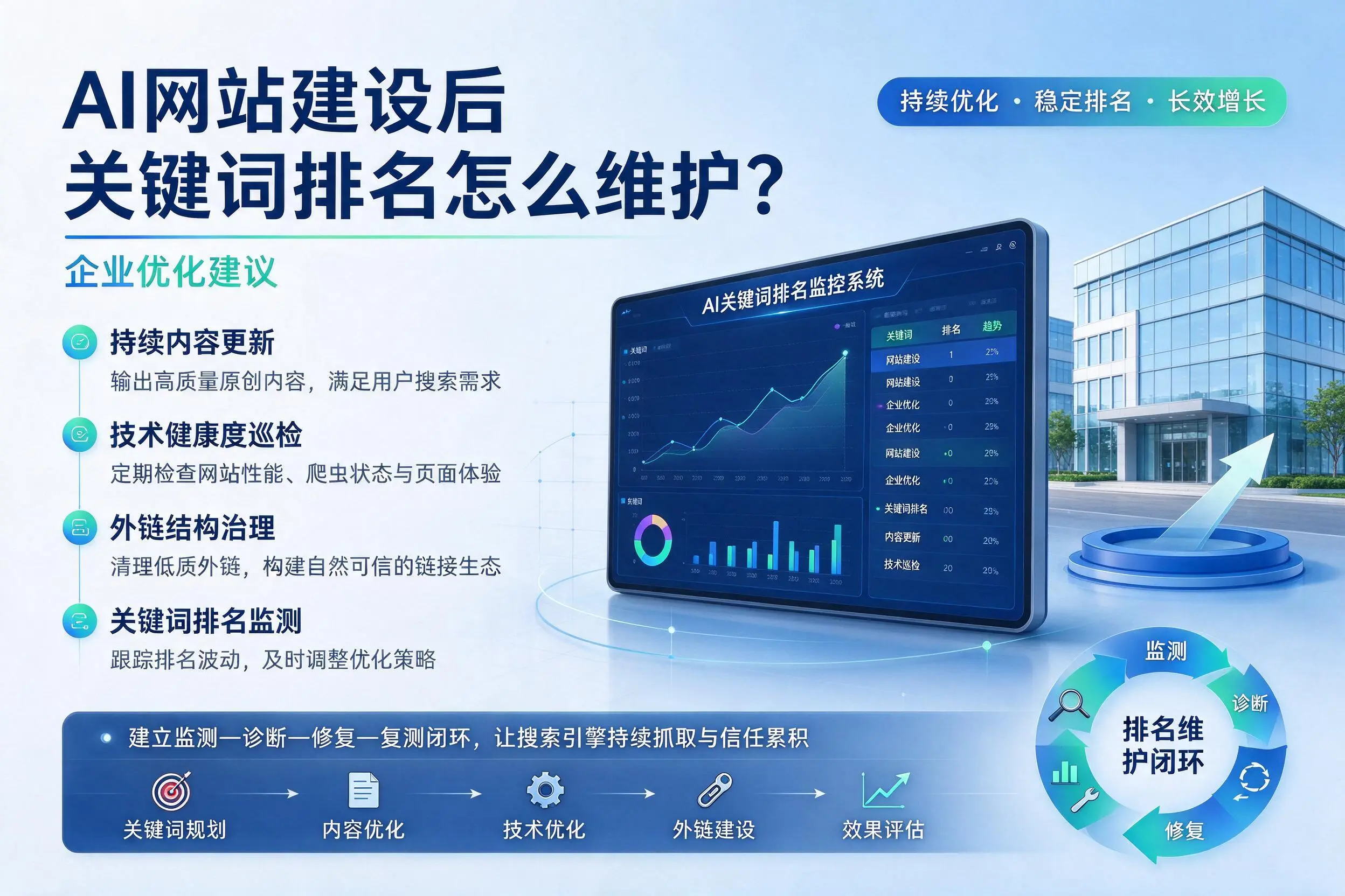 AI网站建设后关键词排名怎么维护？博尔塔拉企业优化建议
