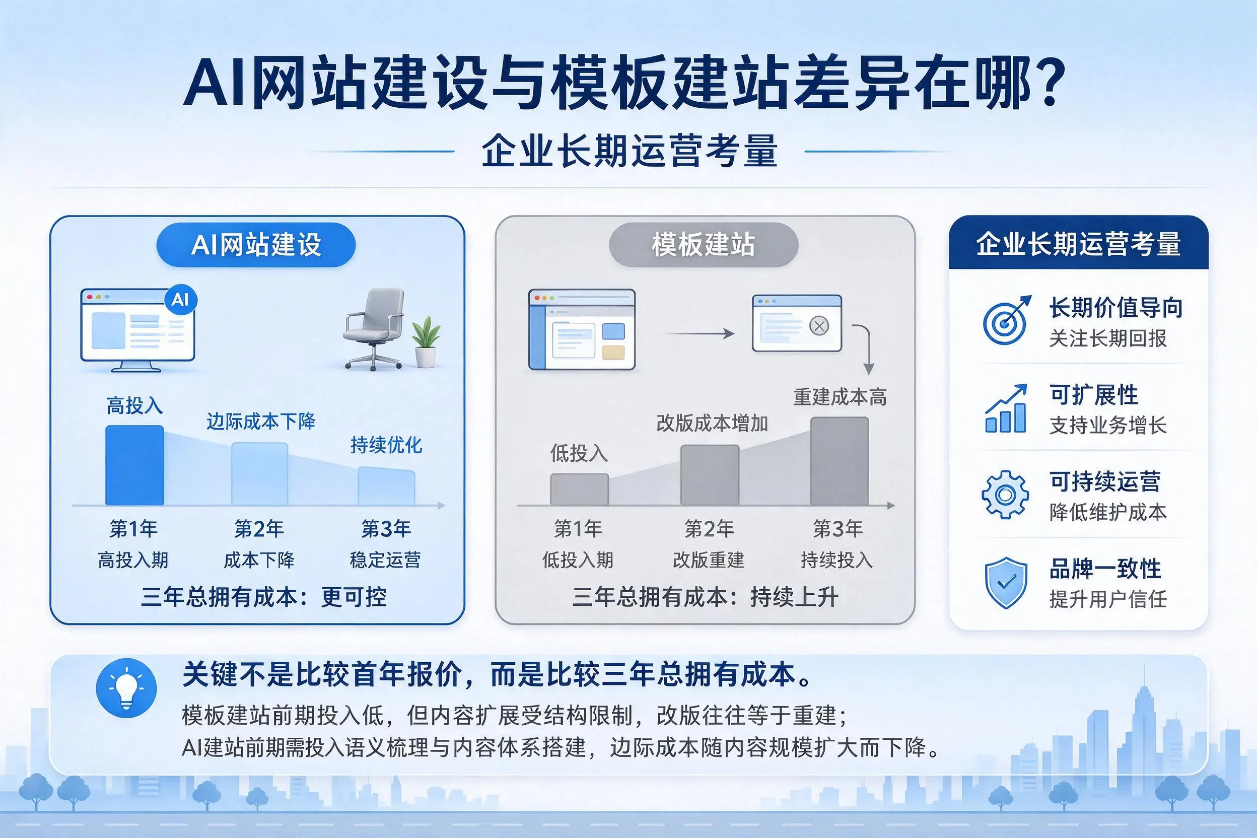 AI网站建设与模板建站差异在哪?博尔塔拉企业长期运营考量