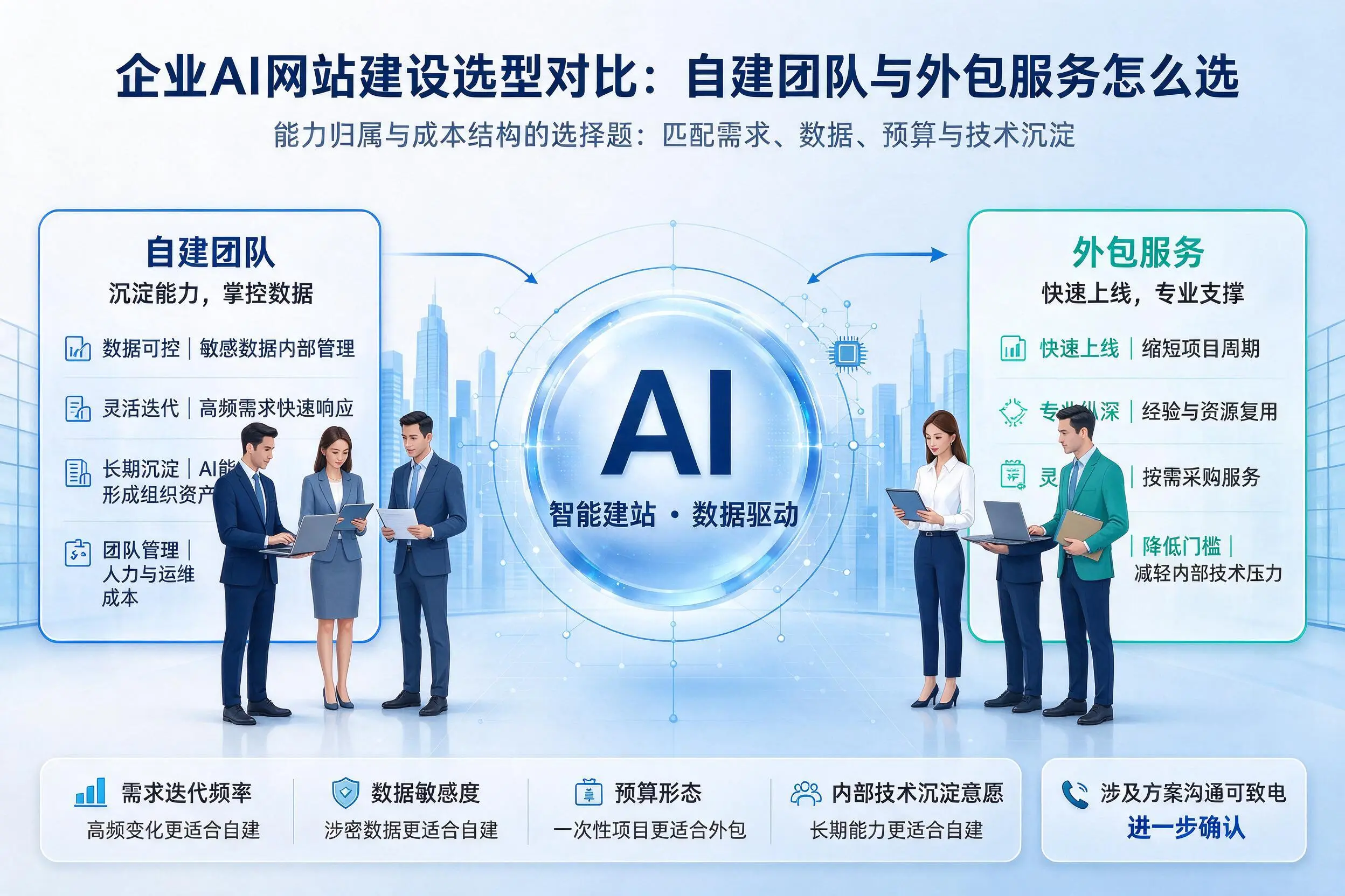 博尔塔拉企业AI网站建设选型对比：自建团队与外包服务怎么选